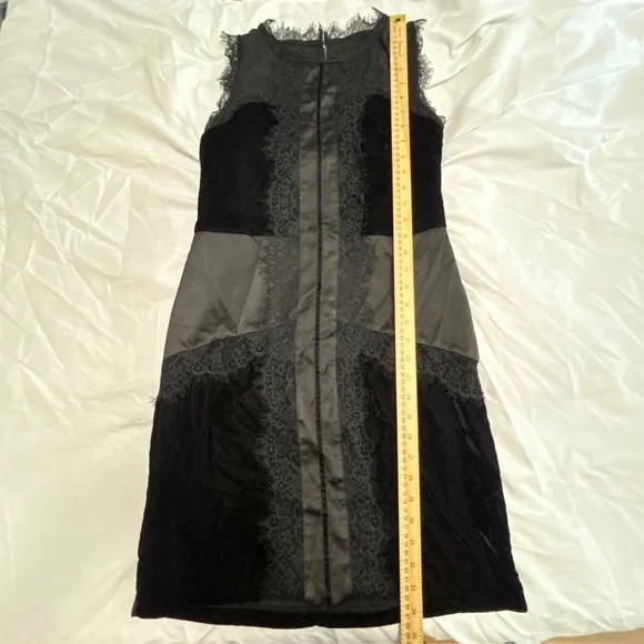 White House Black Market Sleeveless Dress Fitted Velvet Panel Lace Black/Gray W - Picture 6 of 14